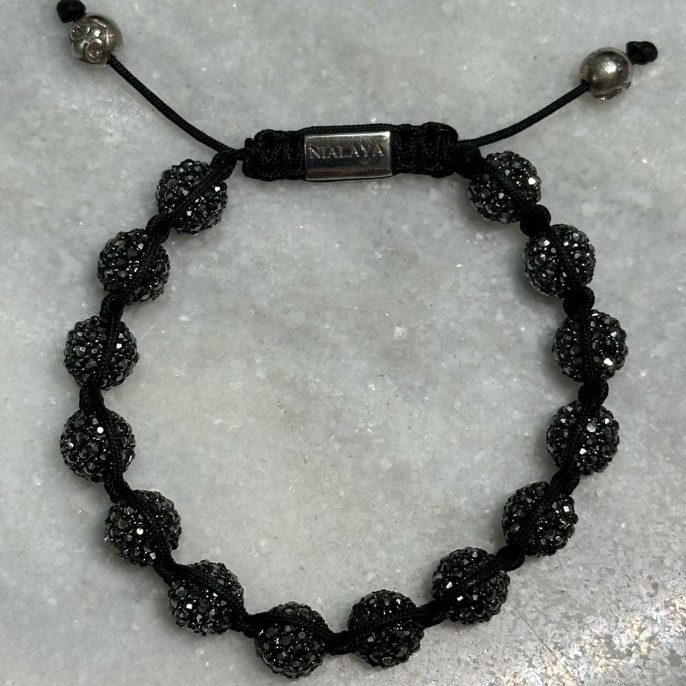 Nialaya Black Braided Bracelet with Silver Plate